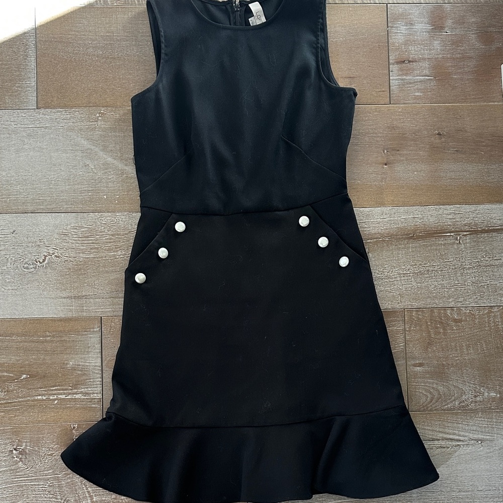 LOFT Black Sleeveless Dress with pearl like buttons